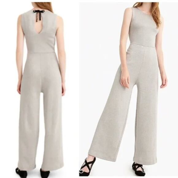 J. CREW Sleeveless Lurex Silver Metallic Knit Jumpsuit Velvet Tie {H21} - Picture 2 of 10